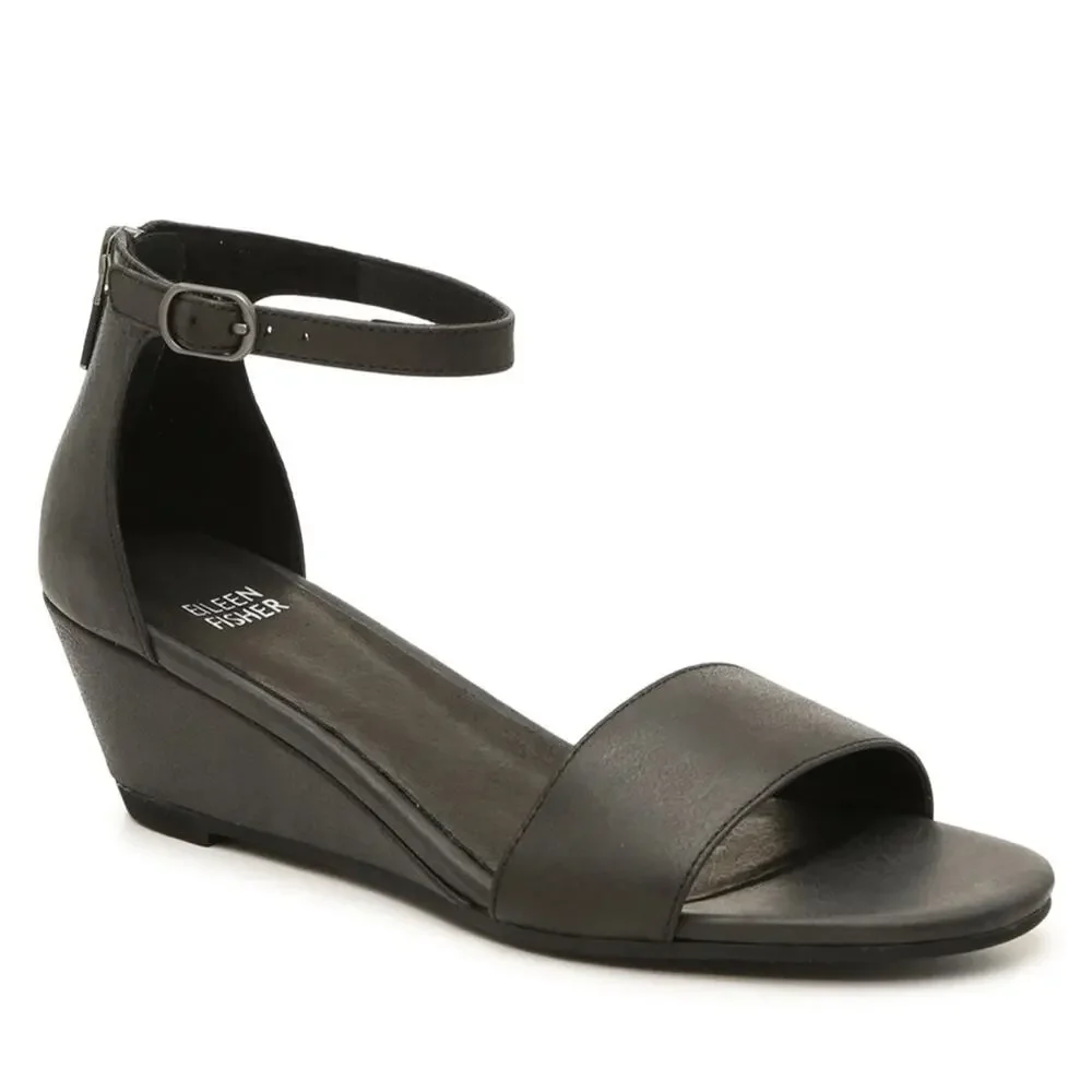 Eileen Fisher Mara Tumbled LeatherWedge Sandal Size 6.5 New